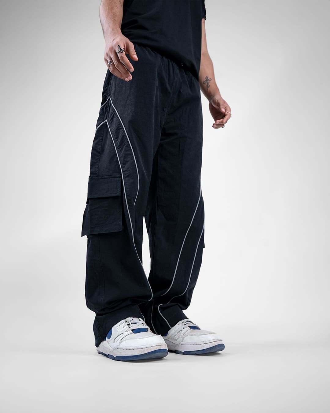 Black Edgy Parachute Pants