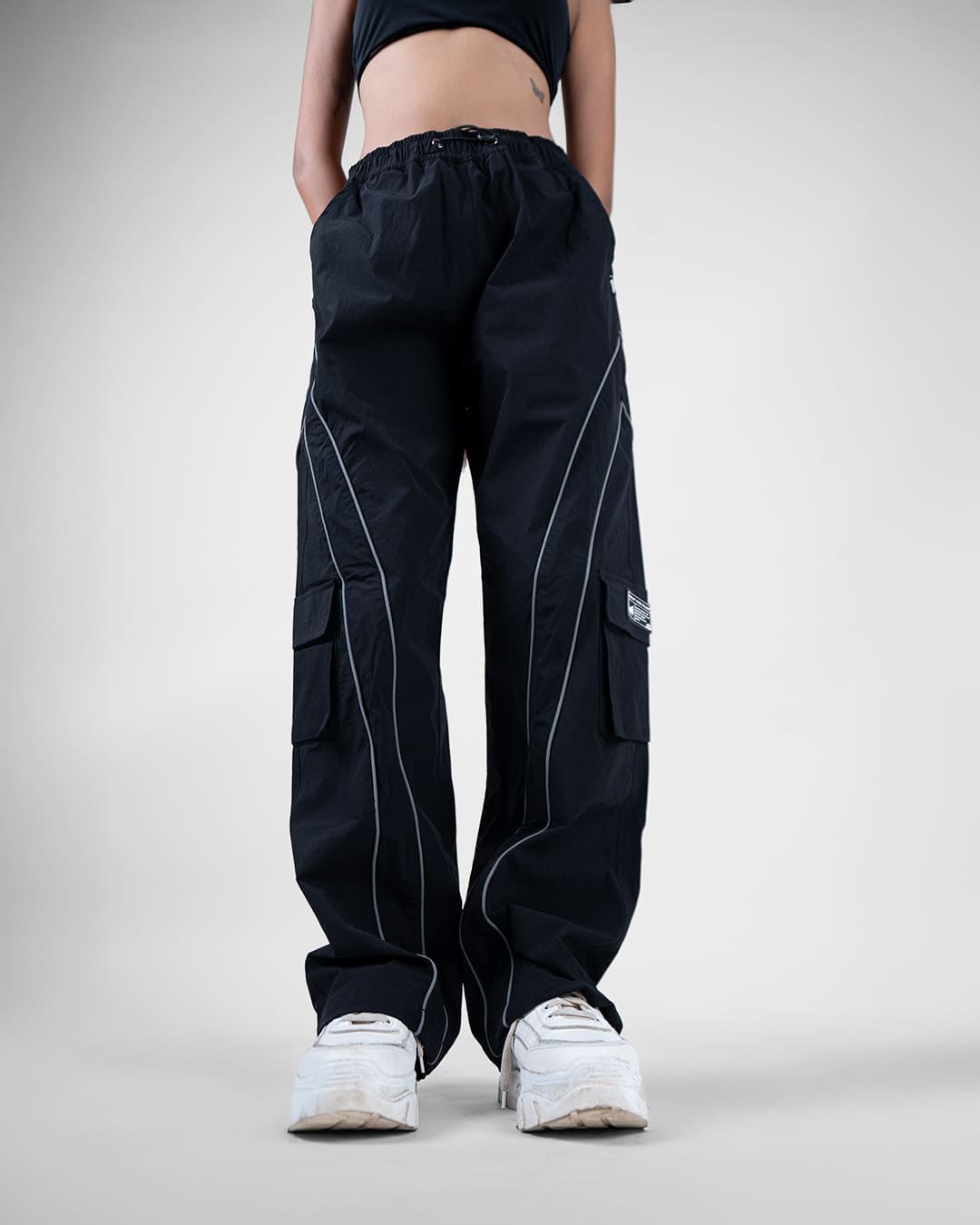 Black Edgy Parachute Pants