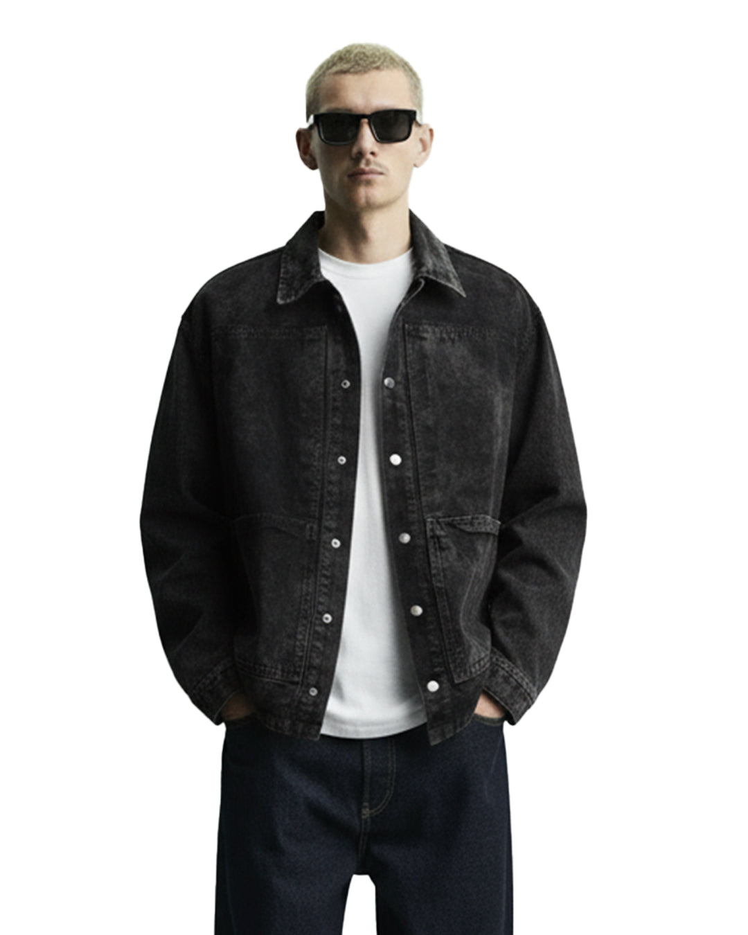 Black Long Sleeve Stitched Denim Overshirt