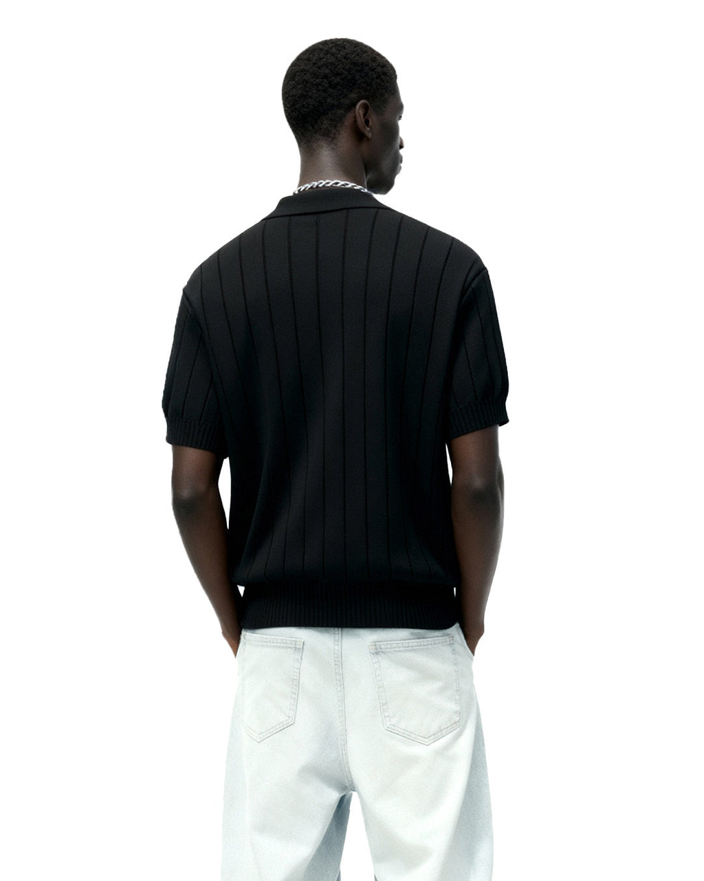 Black Striped Knitted Polo T-Shirt
