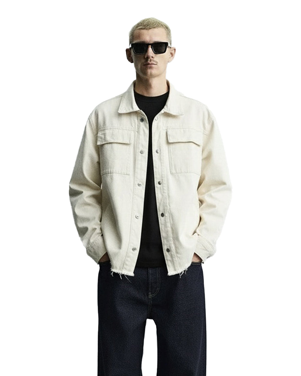 Cream Long Sleeve Stitched Denim Overshirt