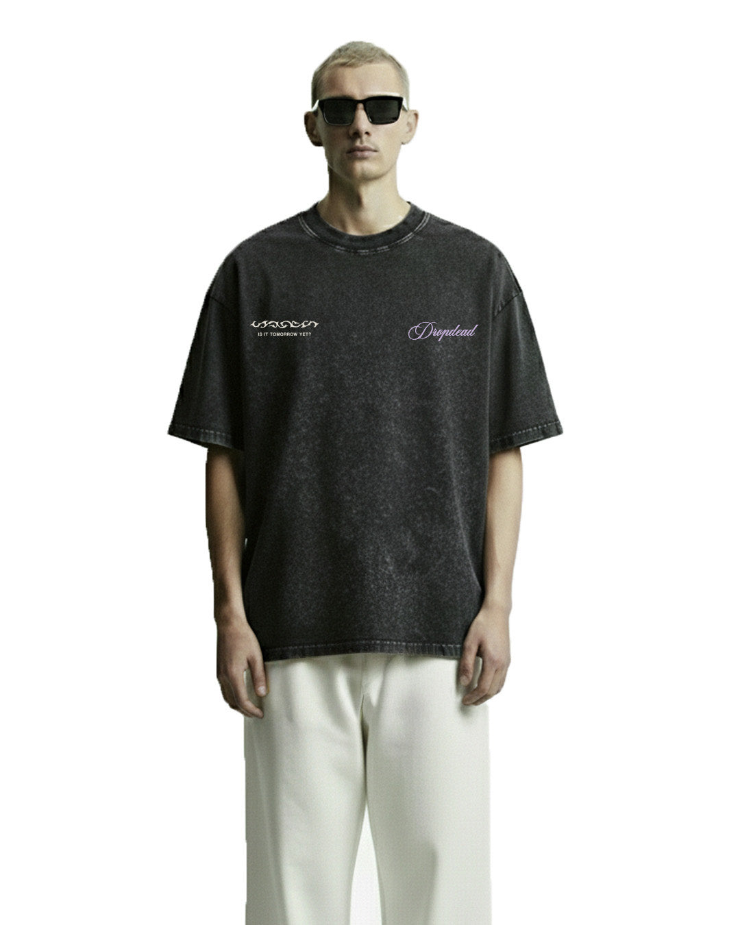 Dark Night Black Acid Wash Printed T-Shirt