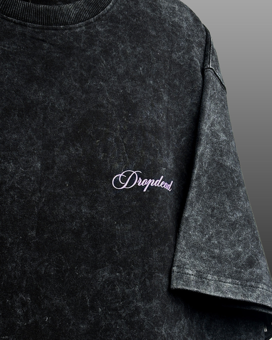 Dark Night Black Acid Wash Printed T-Shirt