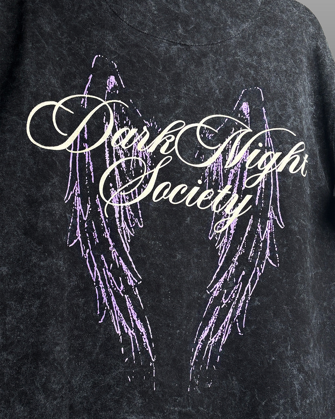 Dark Night Black Acid Wash Printed T-Shirt