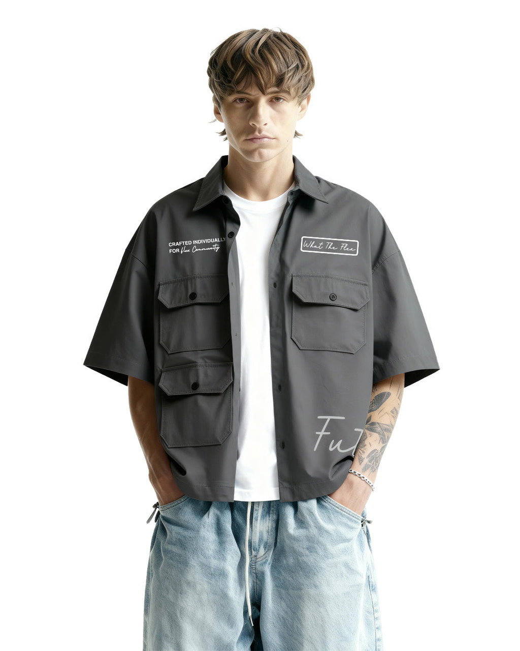 Futuristic Grey Cotton Shirt