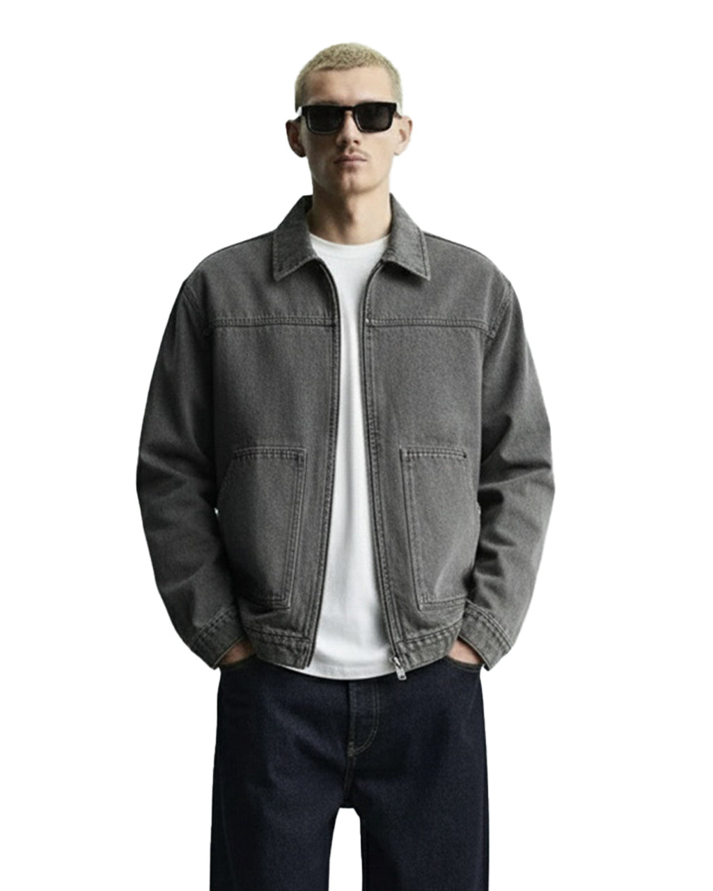 Grey Long Sleeve Stitched Denim Overshirt