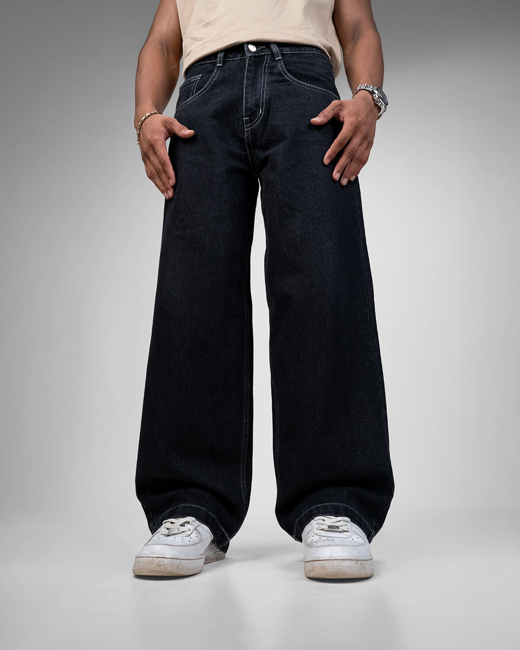 Midnight Black Baggy Denim Jeans