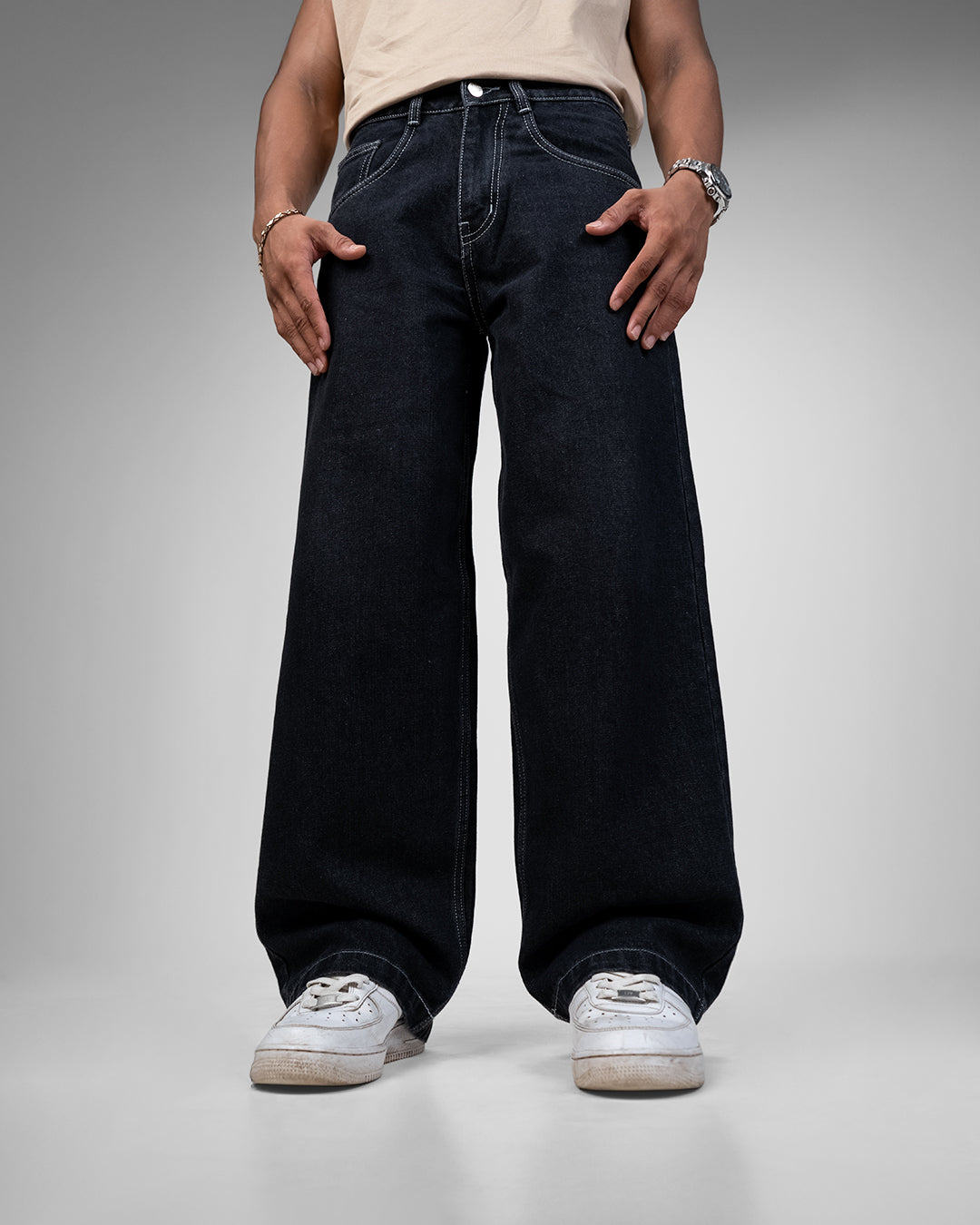 Midnight Black Baggy Denim Jeans