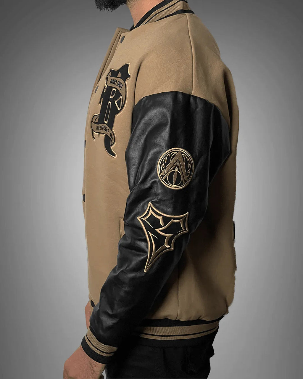 Monsters & Flowers Black and Brown Varsity Jacket
