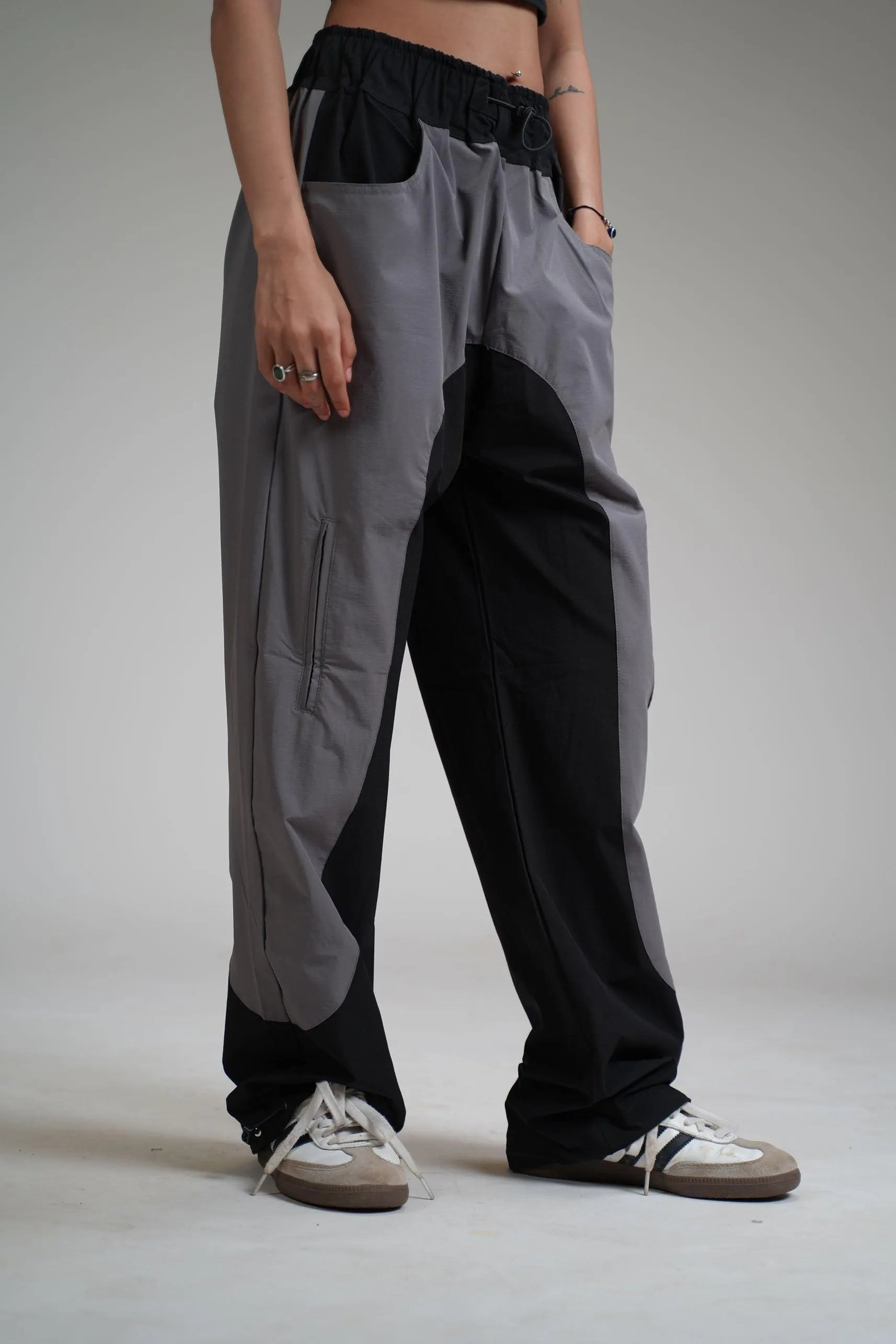 Black Panel Parachute Pants