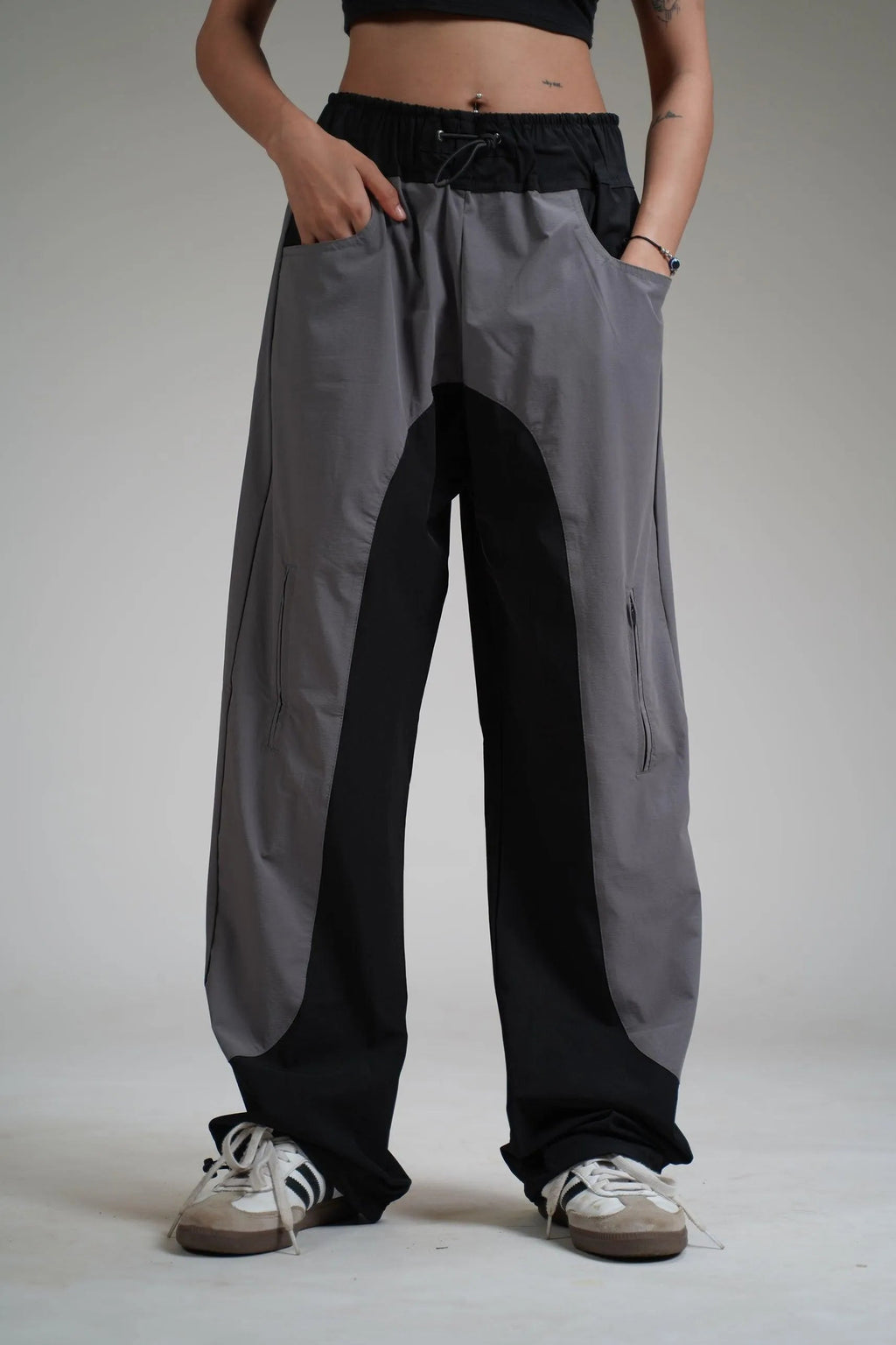 Black Panel Parachute Pants