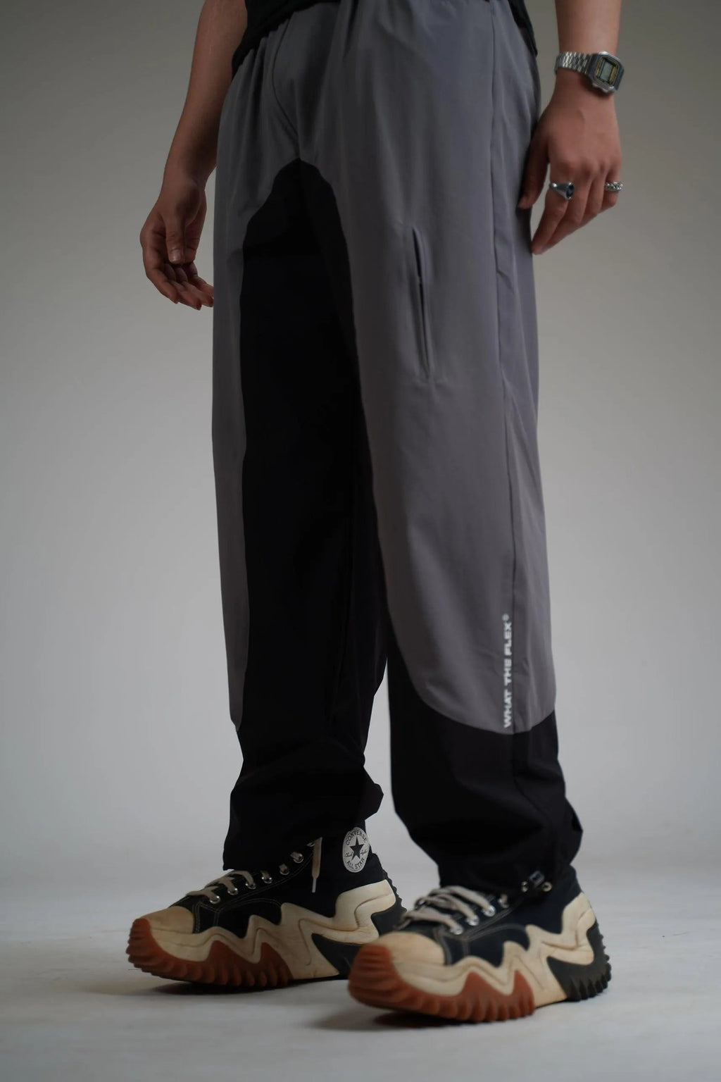 Black Panel Parachute Pants