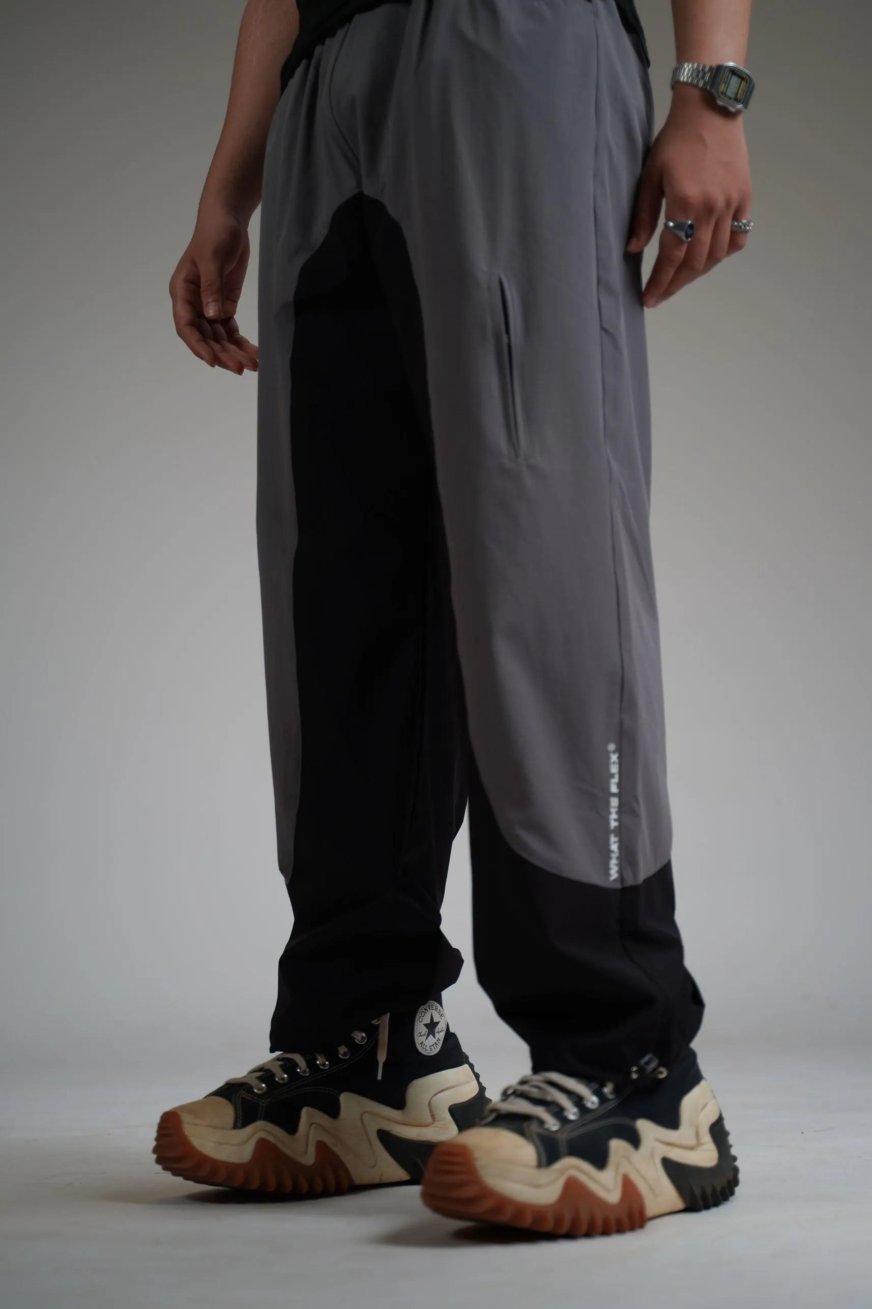Black Panel Parachute Pants