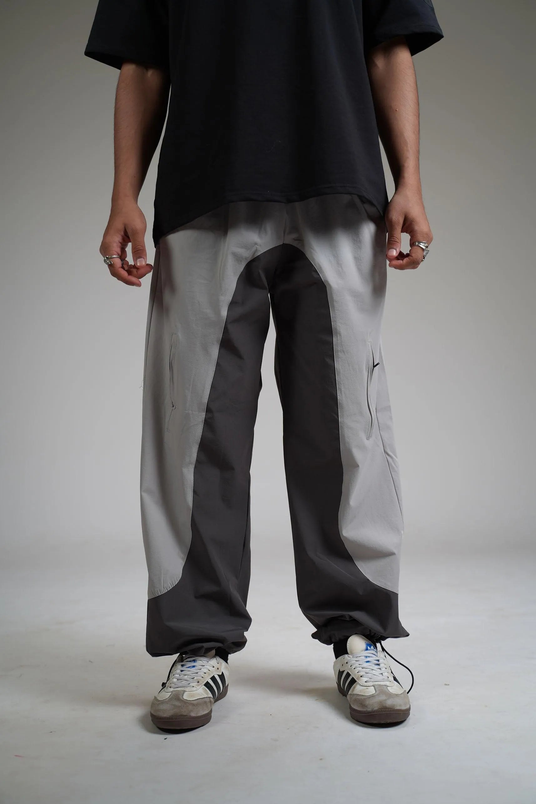 Ice Grey Panel Parachute Pants