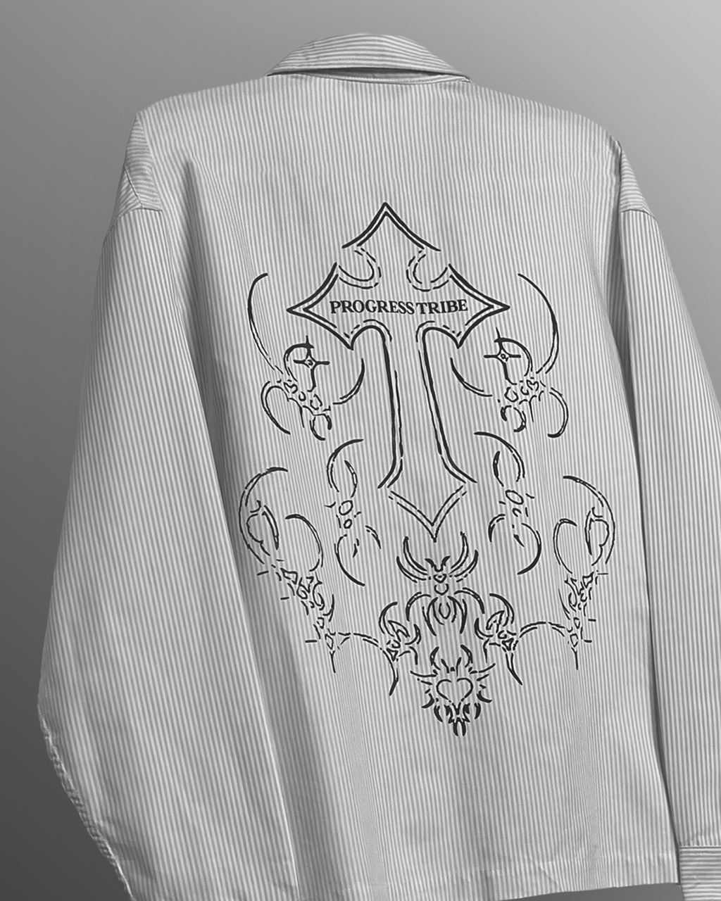 Progress Tribe Full Sleeves Blue and White Striped Shirt