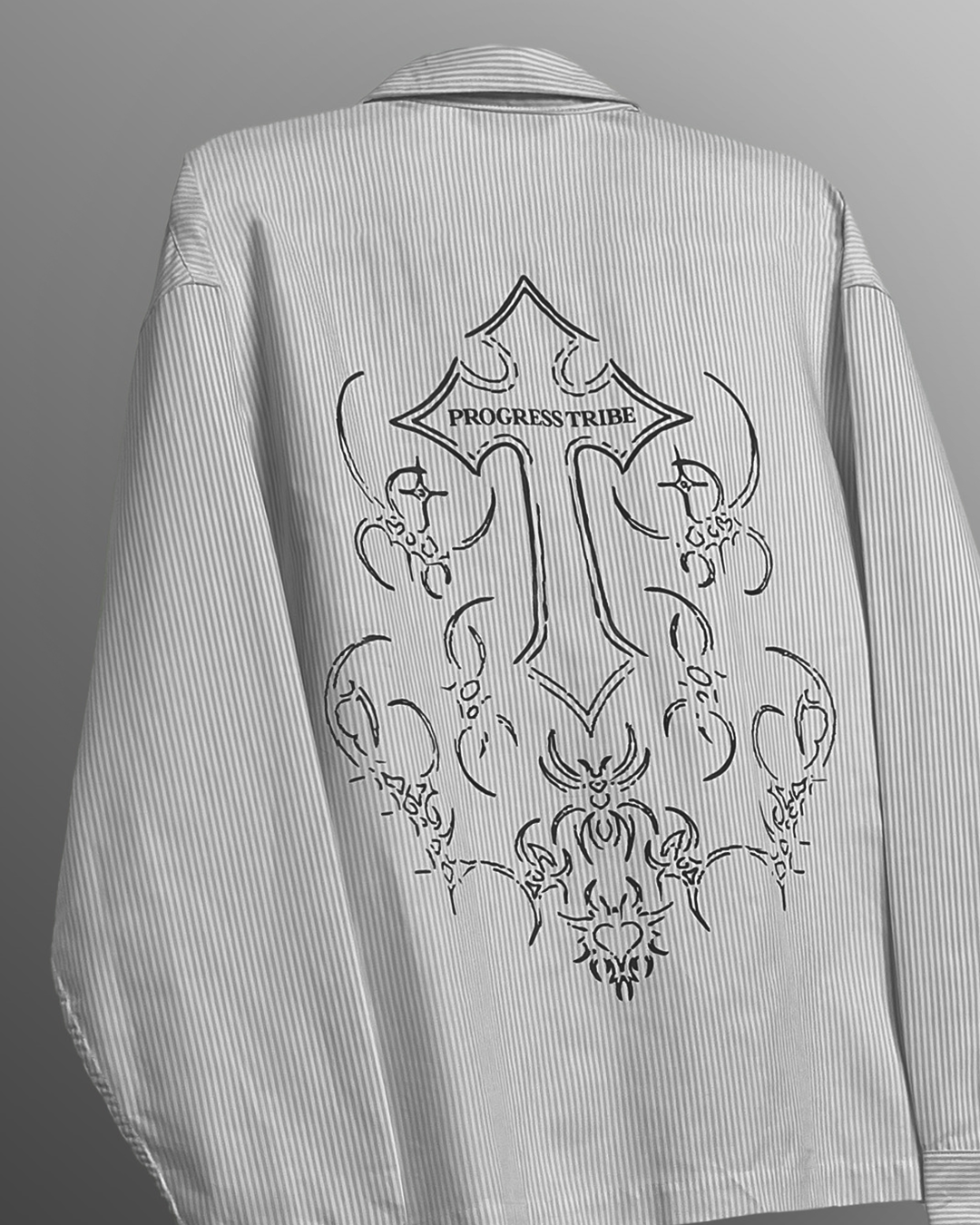 Progress Tribe Full Sleeves Blue and White Striped Shirt