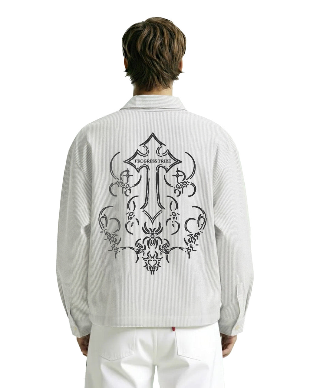 Progress Tribe Full Sleeves Blue and White Striped Shirt