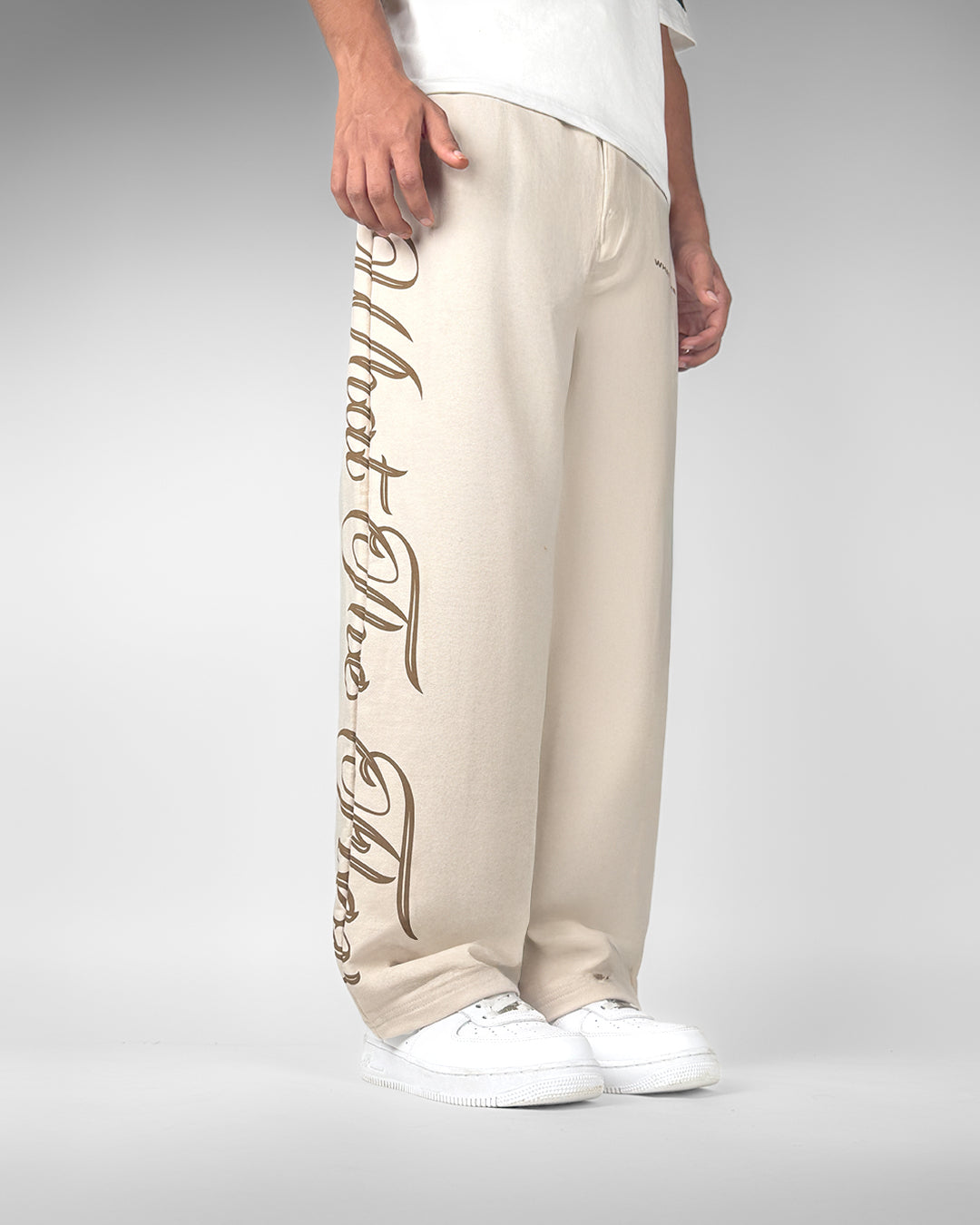 Scripted Cream Essential Cotton Pants