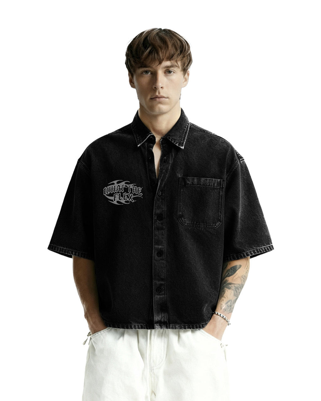 Vengeance Black Half Sleeve Denim Shirt