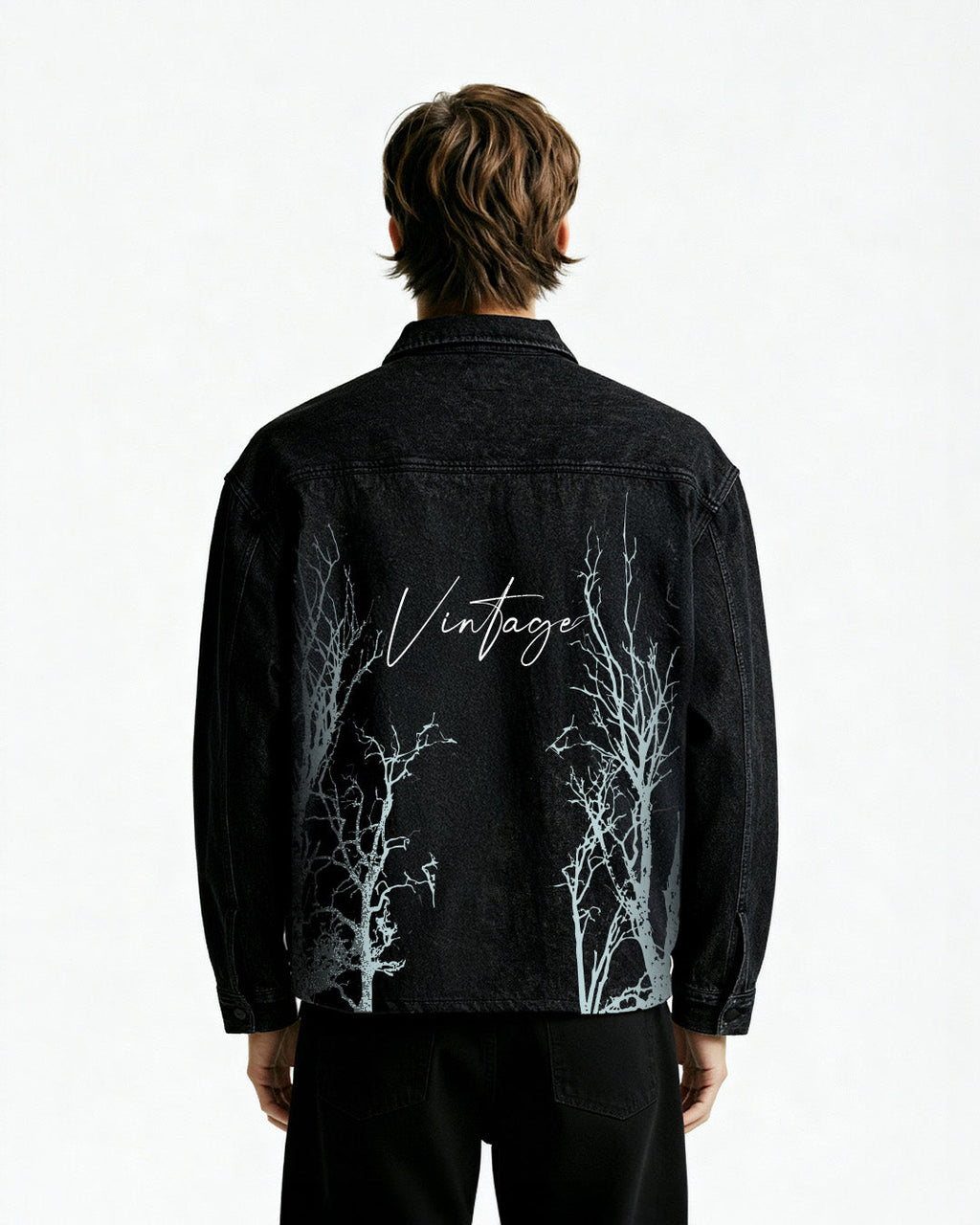 Vintage Black Long Sleeve Denim Shirt