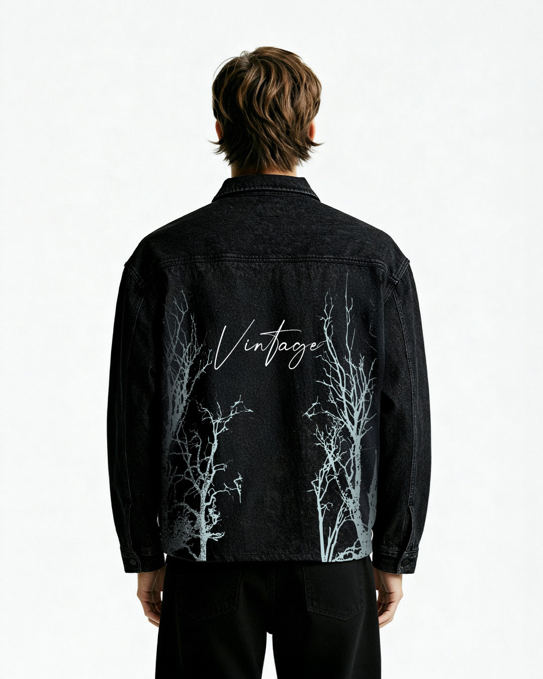 Vintage Black Long Sleeve Denim Shirt