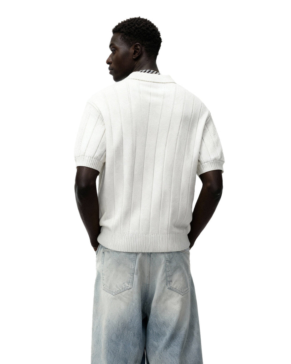 White Striped Knitted Polo T-Shirt