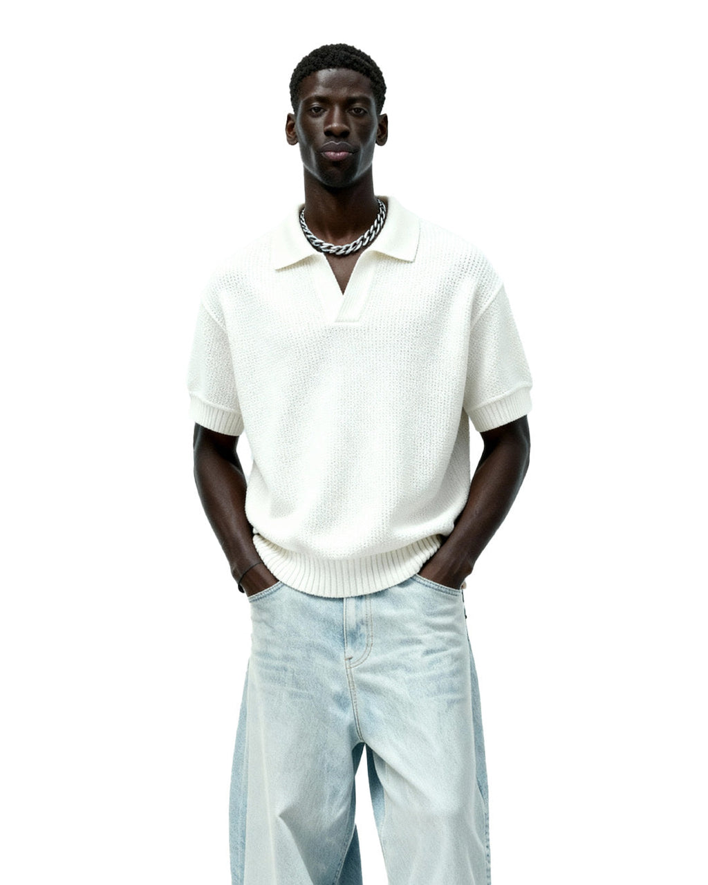 White Urban Knit Polo T-Shirt