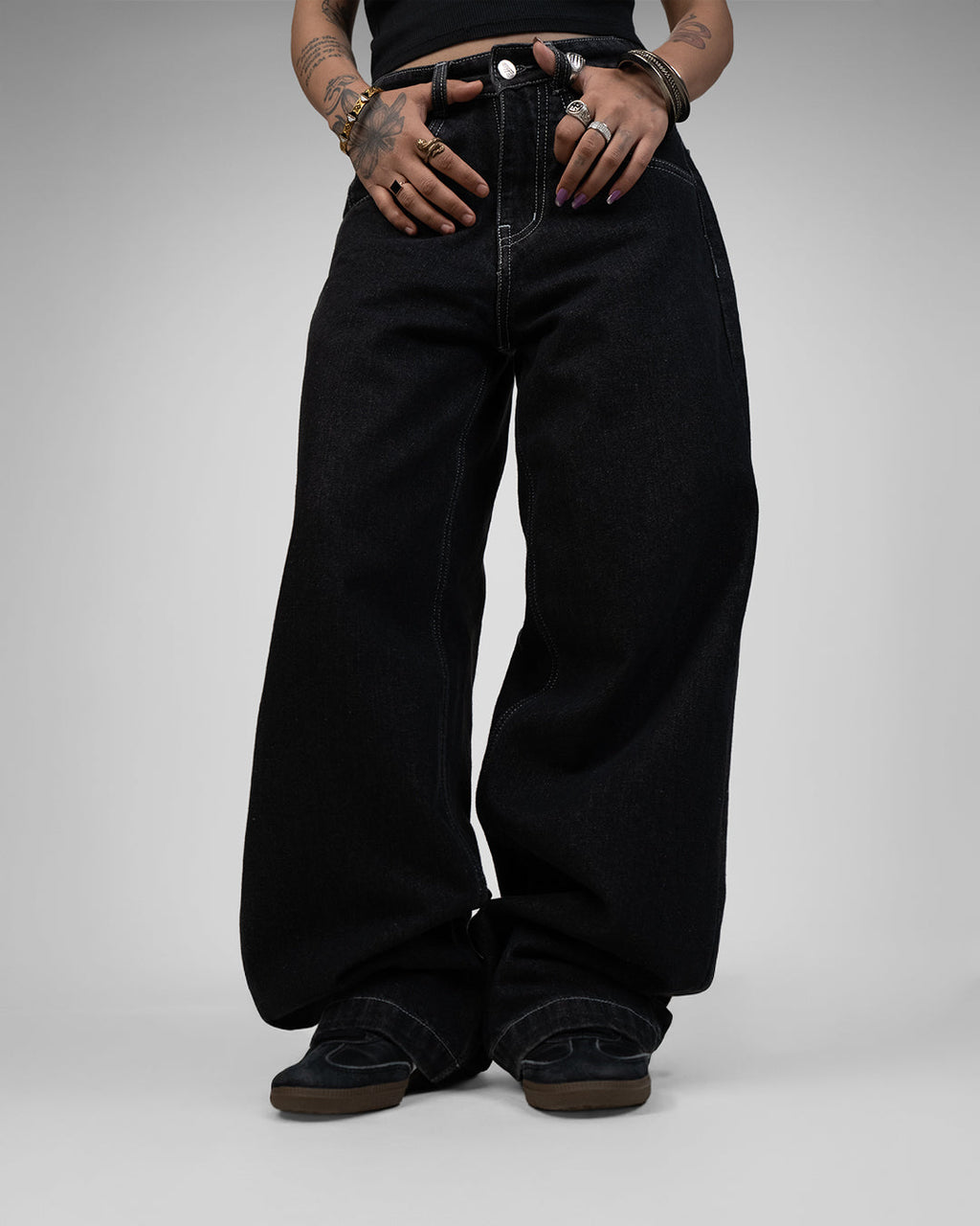 Midnight Black Baggy Denim Jeans