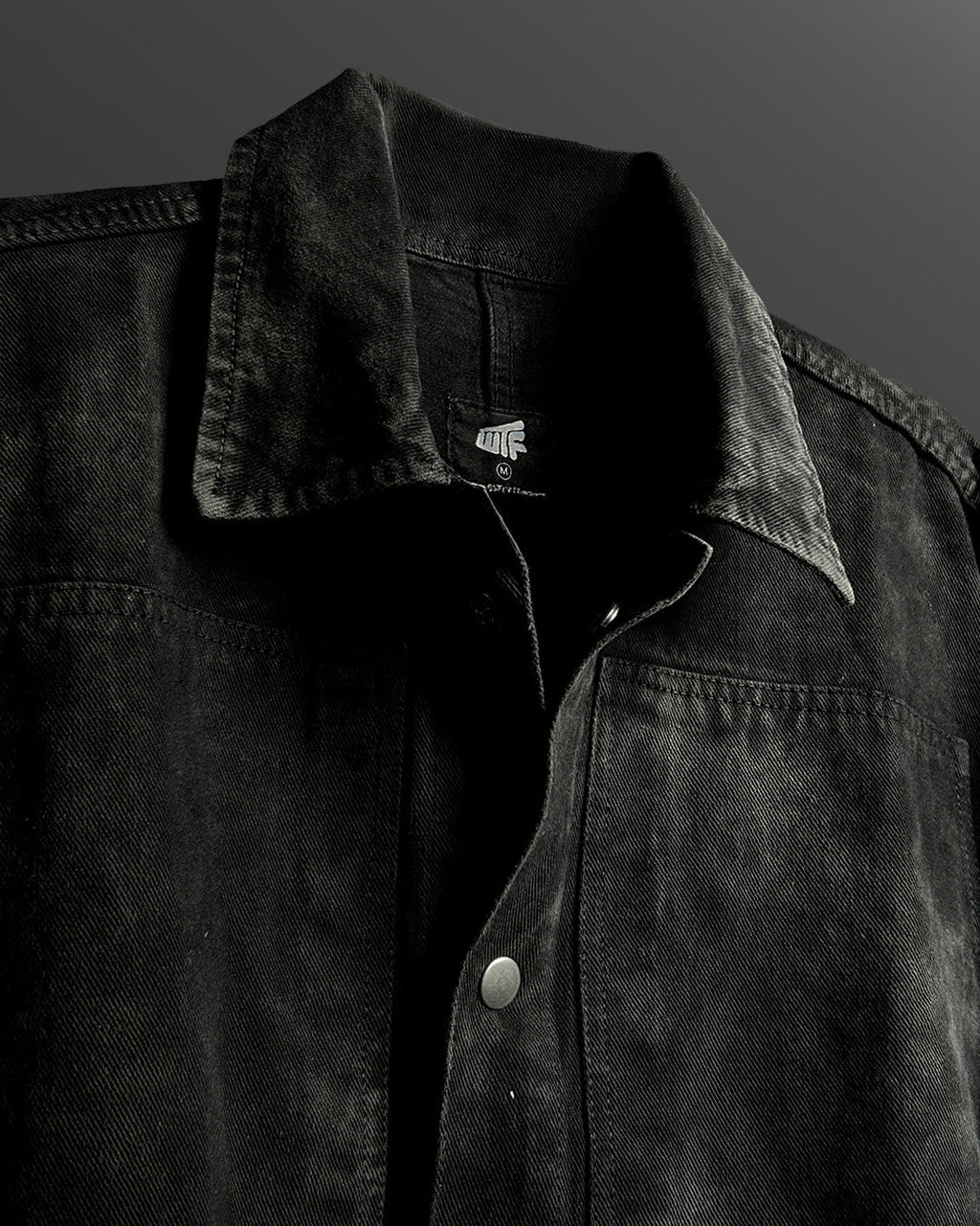 Black Long Sleeve Stitched Denim Overshirt