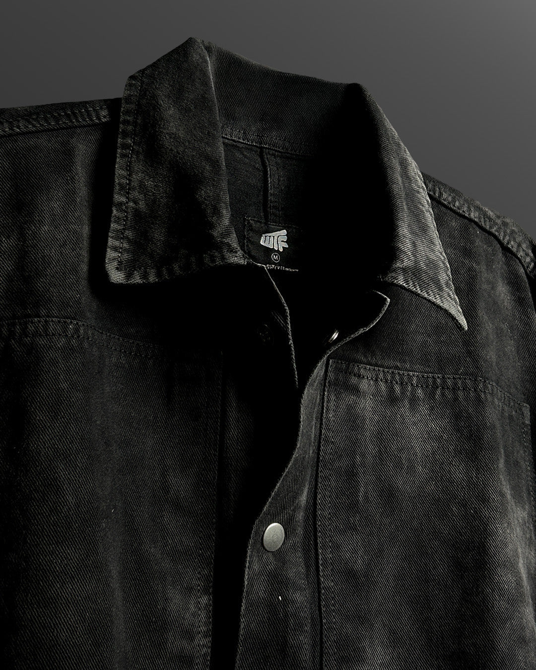 Black Long Sleeve Stitched Denim Overshirt