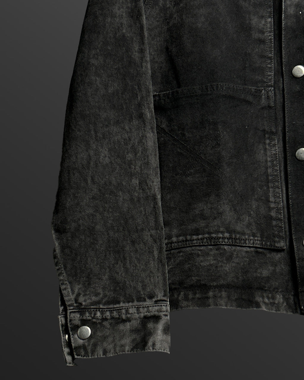 Black Long Sleeve Stitched Denim Overshirt