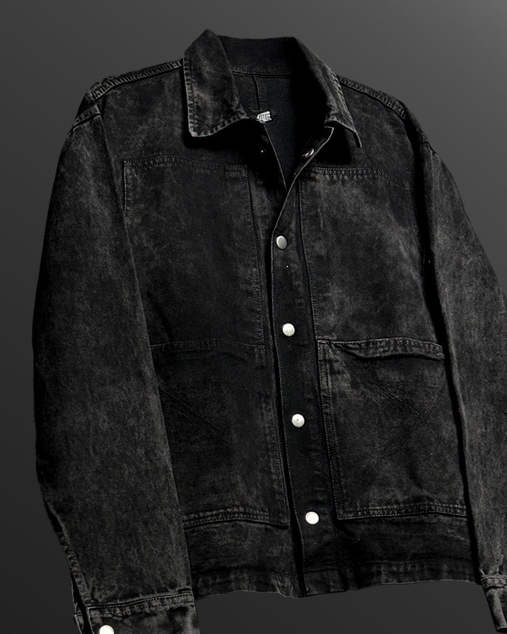 Black Long Sleeve Stitched Denim Overshirt