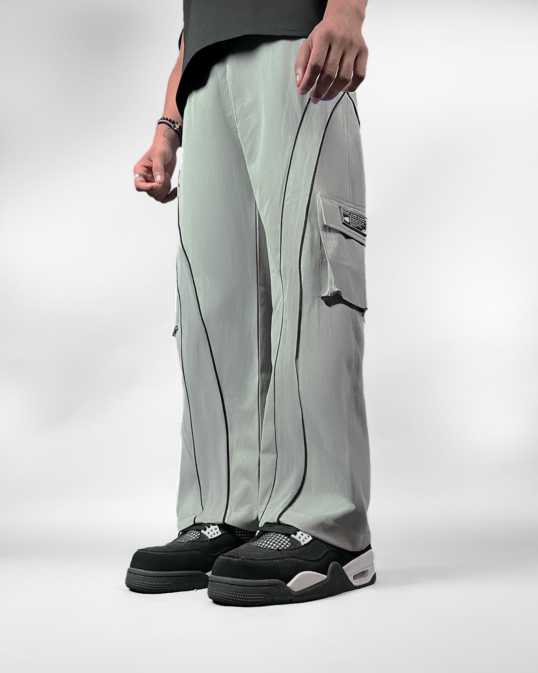 Grey Edgy Parachute Pants