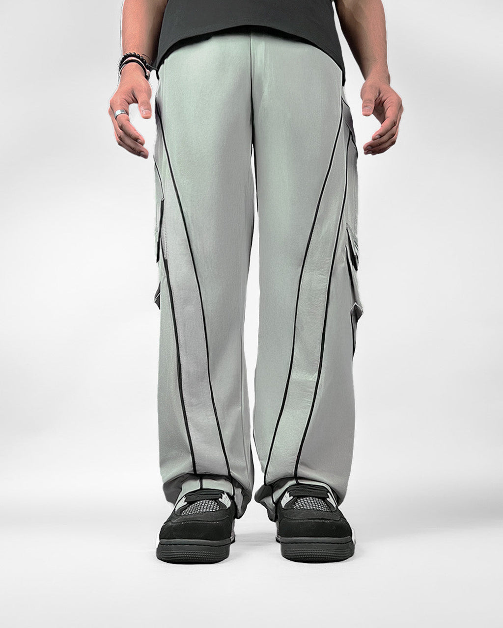 Grey Edgy Parachute Pants